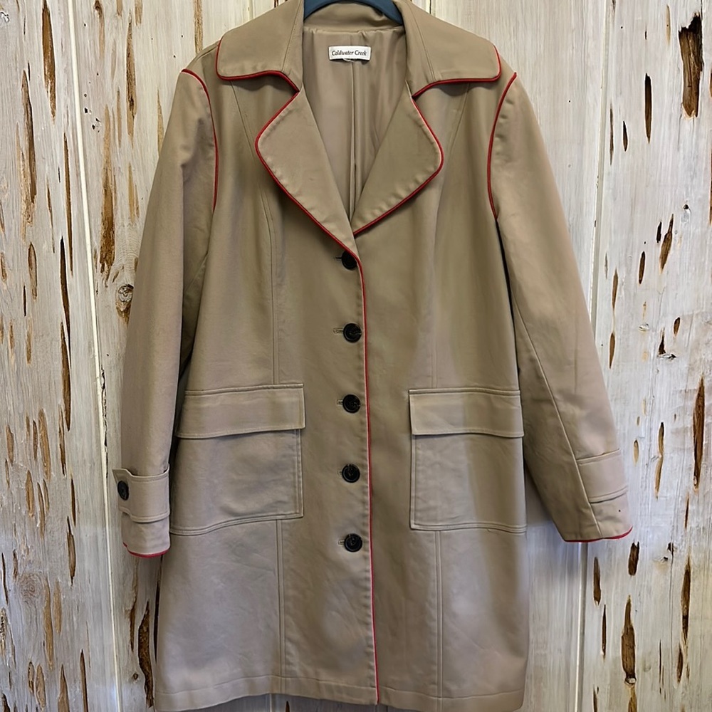 Coldwater Creek Khaki / Red Piping Raincoat